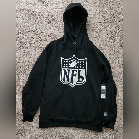 Official NFL Silver LOGO Shield Black Fleece Hoodie Men's NEW (Retail $85) - Picture 1 of 2
